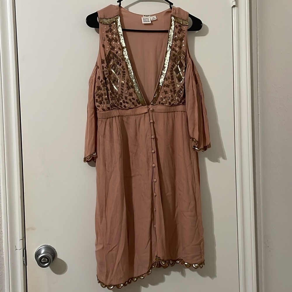 Elegant Pink Dress with Gold Accents